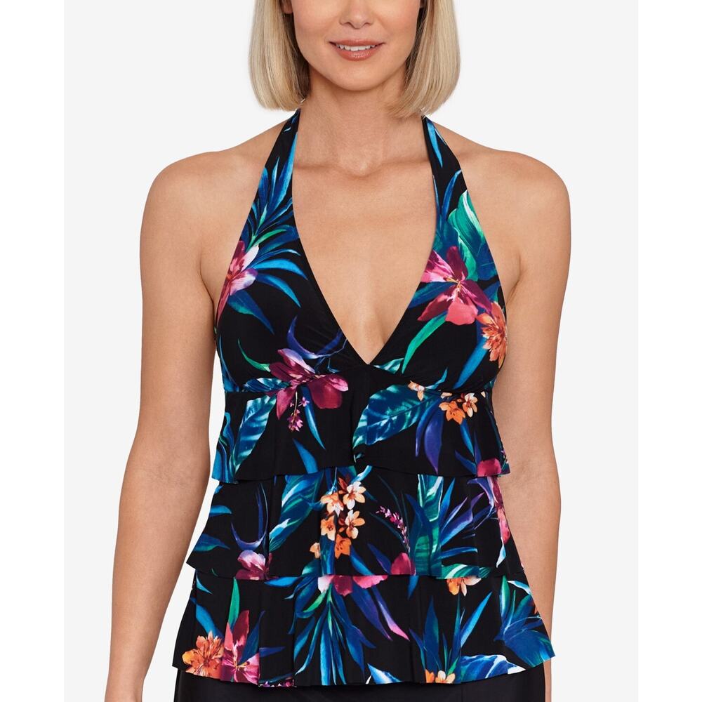 Swim Solutions Women's Printed Tiered Halter size 14 Tankini Top 14212